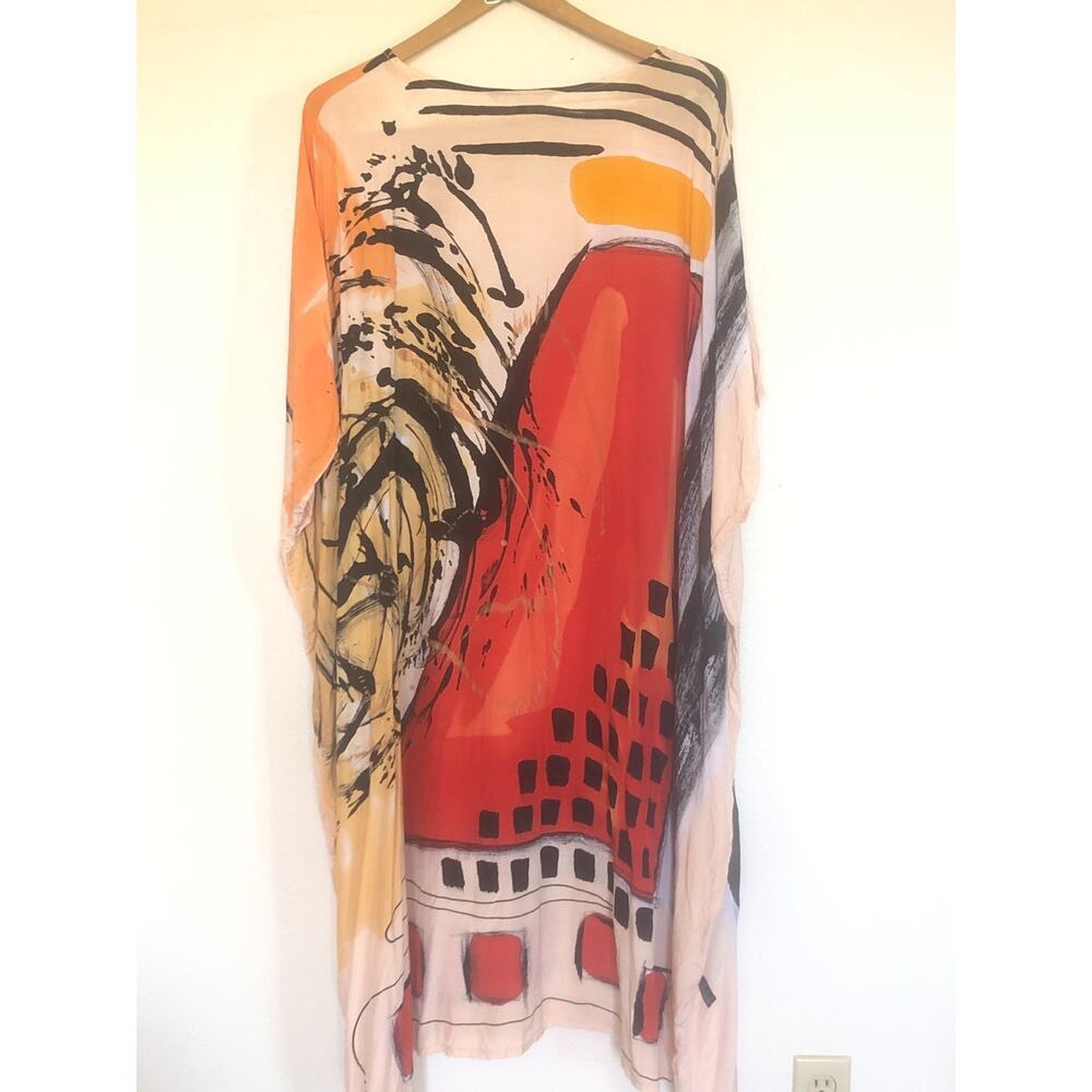 Yodyoko Kaftan Unique Hand Painted Art -Rich Anti-Look No 2 Alike Silk - Picture 6 of 9
